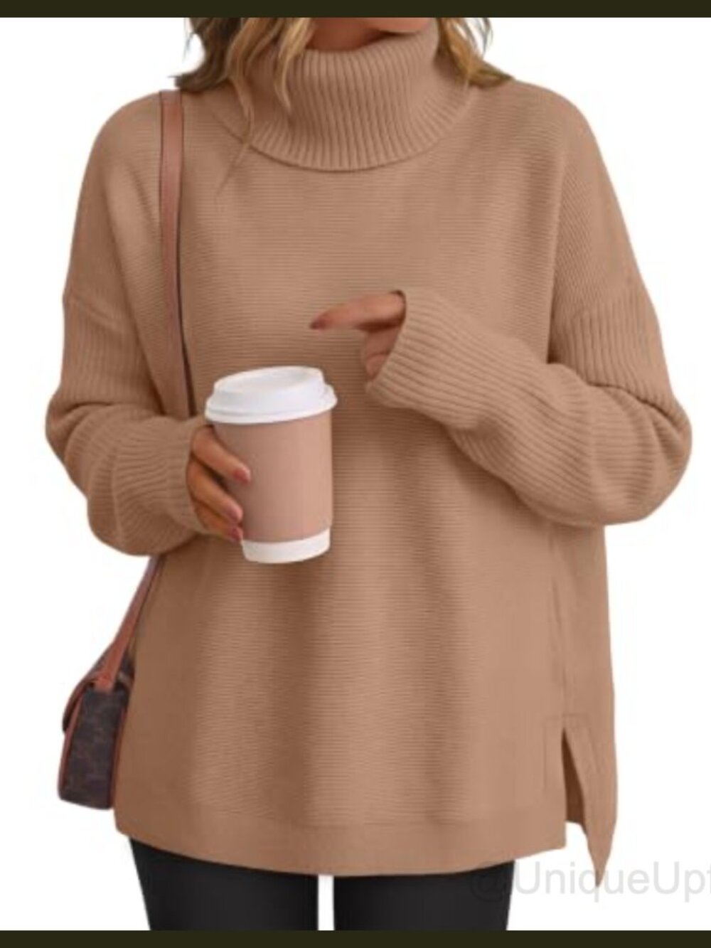 Womens Turtleneck Oversized Sweater Viscose Blend Pullover Fall